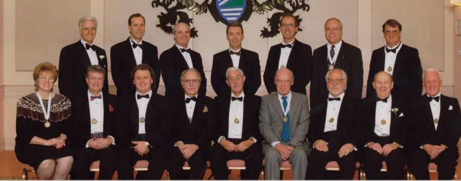 <who>Photo credit: Kelowna Chamber of Commerce</who>As the Kelowna Chamber of Commerce's fist female president, Marion Bremner was the only woman at this gathering of past chamber presidents in the mid-1990s.