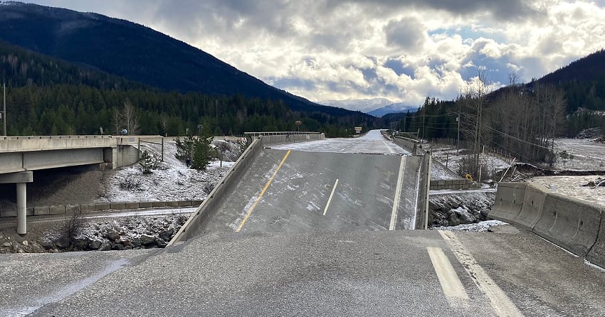 <who>Photo credit: Province of British Columbia</who> Heavy rain causing flooding and landslides resulted in the Coquihalla highway between Merritt and Hope for two months in late 2021 and early 2022.